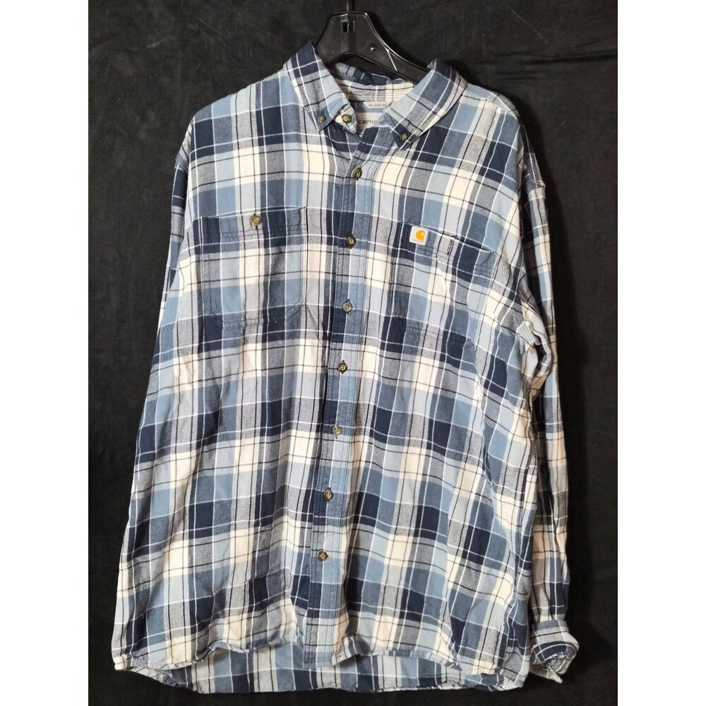 Carhartt Plaid Button Up Shirt XL Tall Relaxed Fit Blue Workwear